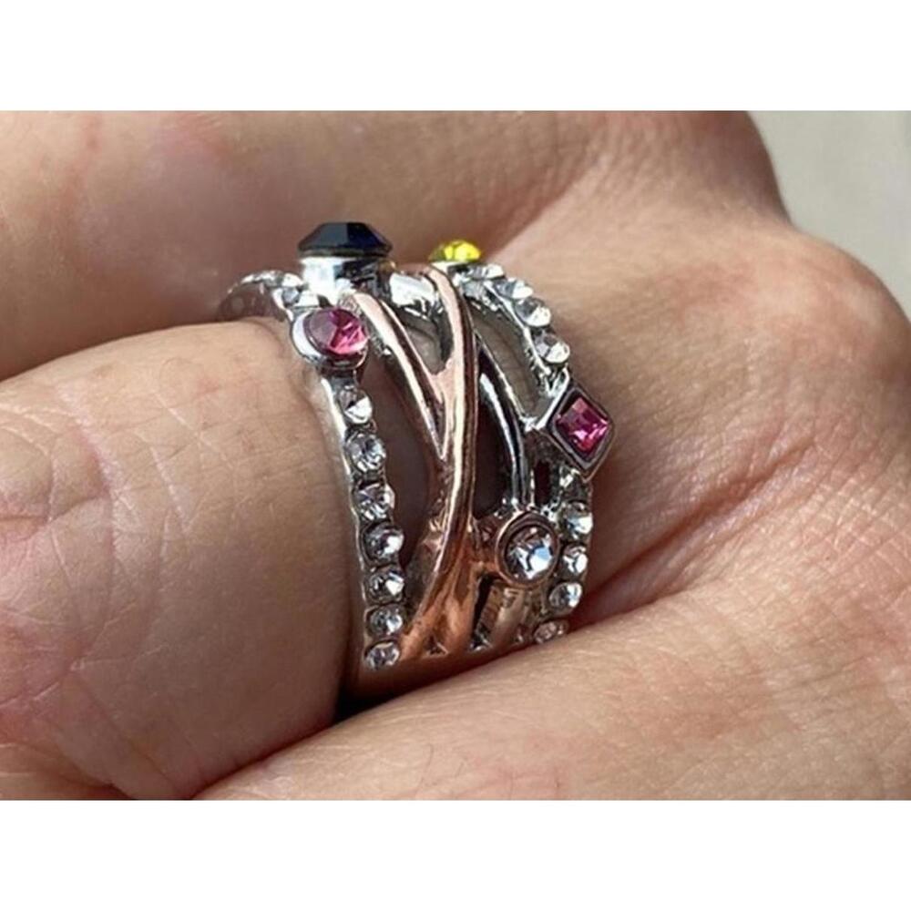 Sterling Silver Multistone Cz Statement Ring Size… - image 5